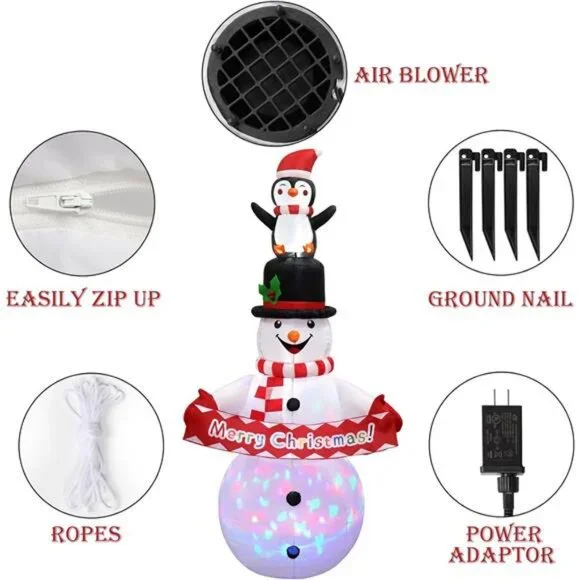 6FT Christmas Inflatable Snowman Decorations, Blow Up Snowman Penguins - Picture 5 of 7